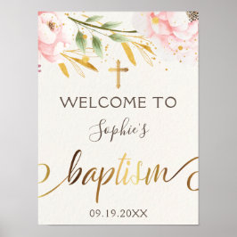 Poster Batismo Dourado E Rosa De Água
