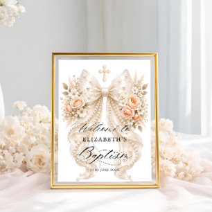 Poster Batismo Elegante Arco Floral e Boas-Vindas com Pér