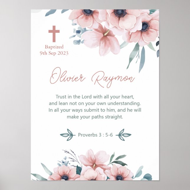 Poster Batismo Menina Lindas Flores Rosa (Frente)