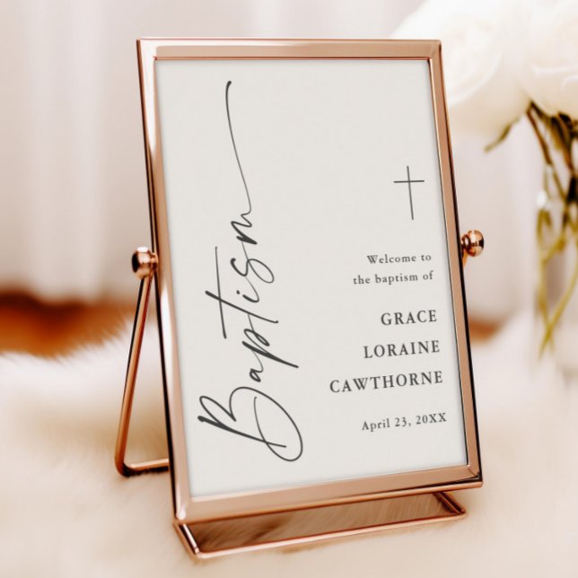 Poster Batismo Neutro do Script Moderno Bem-vindo (Modern Script Boho Baptism Welcome Sign Poster. Available as a Print or Instant Downloadable.)