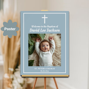 Poster Batismo White Cross Dusty Blue 1 Foto bem-vinda