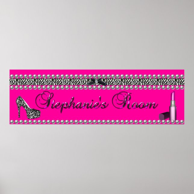 Poster Batom Rosa Quente Zebra Leopardo Stephanie Banner (Frente)