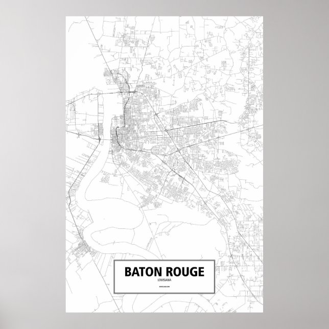 Poster Baton Rouge, Louisiana (preto em branco) (Frente)