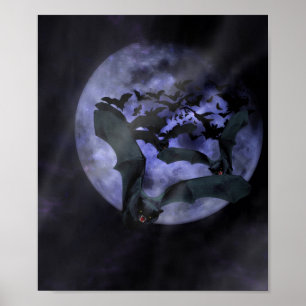Póster Bats de Halloween em uma noite de lua cheia
