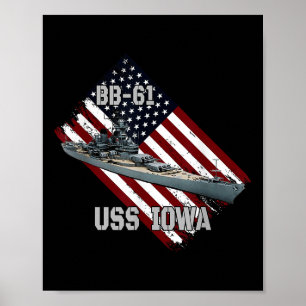 Poster Battleship Uss Iowa & Combat Warship Bb-61 Vet