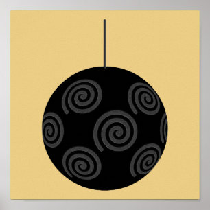 Póster Bauble preto e cinzento do Natal no ouro