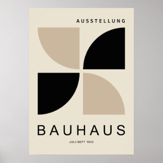 Poster Bauhaus Bege Preto Geométrico Quarto de Círculo