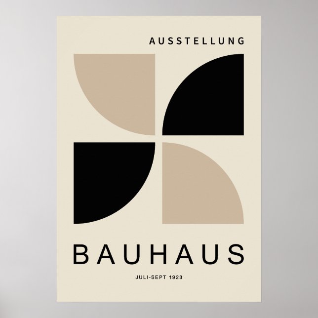 Poster Bauhaus Bege Preto Geométrico Quarto de Círculo (Frente)