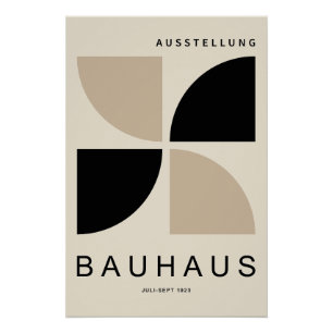 Póster Bauhaus Bege Preto Geométrico Quarto de Círculo