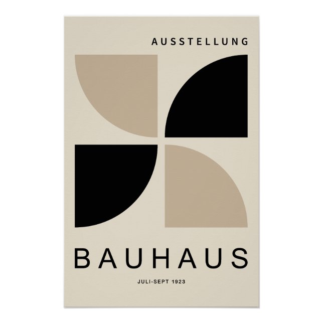 Póster Bauhaus Bege Preto Geométrico Quarto de Círculo (Frente)