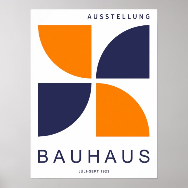 Poster Bauhaus Laranja Azul-Marinho Geométrico Quarto de  (Frente)
