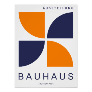Póster Bauhaus Laranja Marinho Geométrico Quarto de Círcu