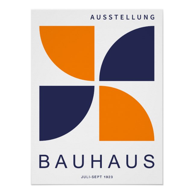 Póster Bauhaus Laranja Marinho Geométrico Quarto de Círcu (Frente)