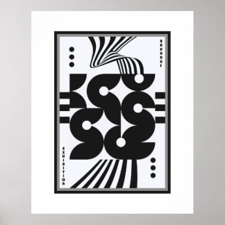Poster bauhaus vintage preto e branco geométrico ondulado