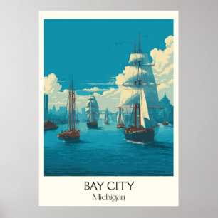 Poster Bay City Michigan Vintage Saginaw Bay Art