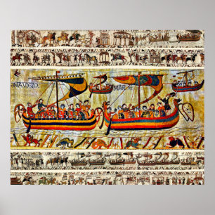 POSTER BAYEUX TAPESTRY 1066 VIKING SHIPS
