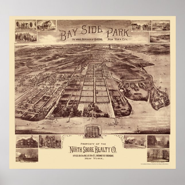 Póster Bayside Park - Queens, NY Panorâmica Map - 1915 (Frente)