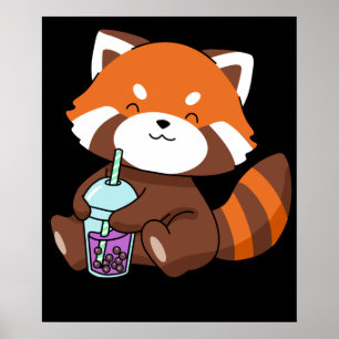 Poster Bble Tea Gift Girl Red Panda Boba Tea Bubble Tea