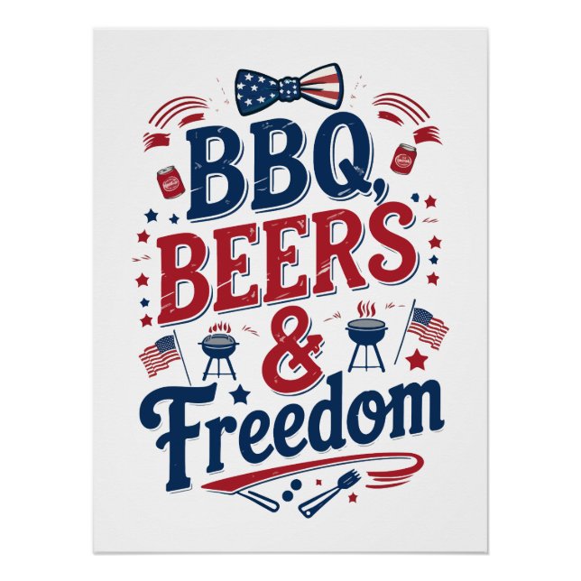 Póster BBQ, Beers & Freedom – Retro 4th of July Vibes (Frente)