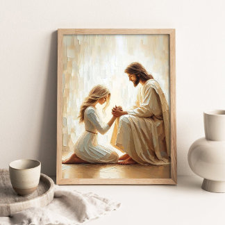 Poster Be Forgiven, Christian Painting, Jesus and Woman 