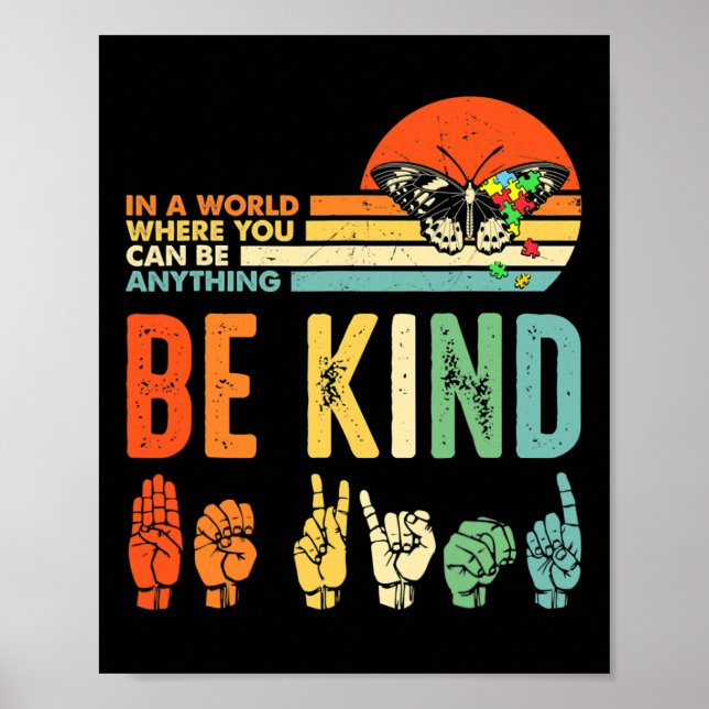 Poster Be Kind Autism Awareness Asl Mom Teacher Kindness  (Frente)