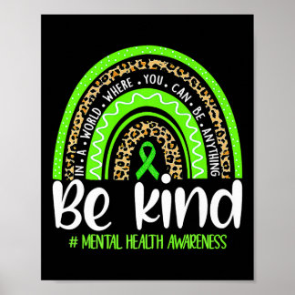 Poster Be Kind Mental Health Awareness Leopard Rainbow Me