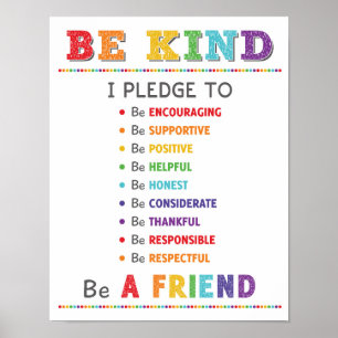 Poster Be Kind Pledge Classroom Anti Bully Campaign