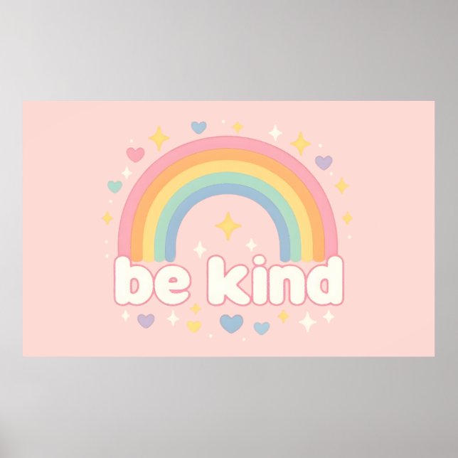Poster Be Kind – Rainbow Pastel Positivity (Frente)