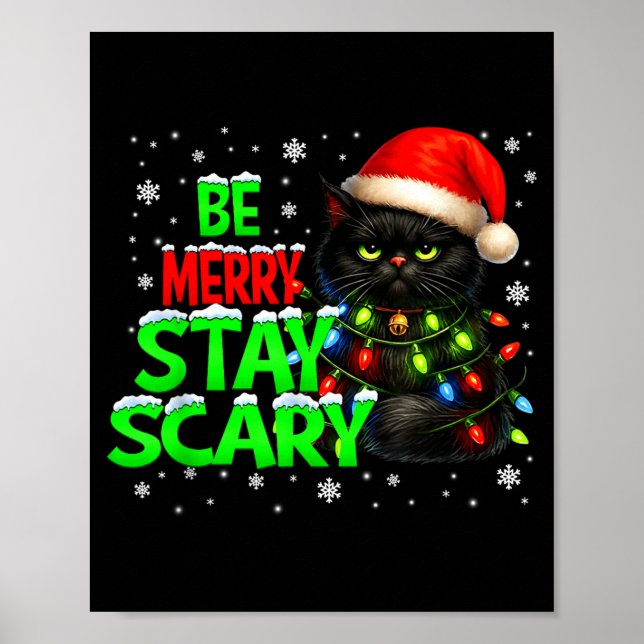 Poster Be Merry Stay Y Black Cat Funny Halloween Christma (Frente)