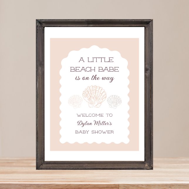Poster Beach Babe Seashell Chá de fraldas Bem-vindo (Beach Babe Seashell Girl Baby Shower Welcome Poster)