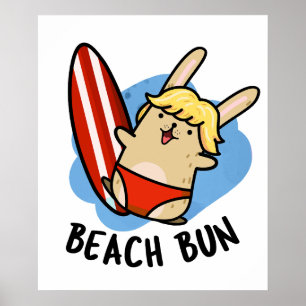 Poster Beach Bun Funny Bunny Pun