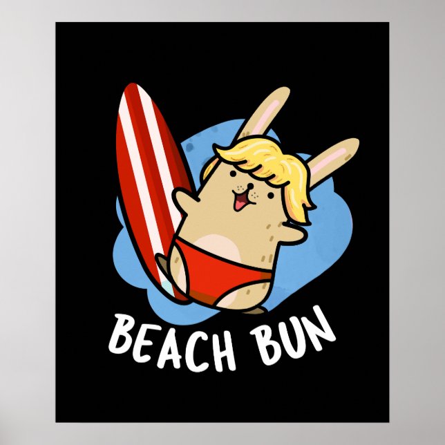 Poster Beach Bun Funny Bunny Pun Dark BG (Frente)