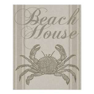 Póster Beach House Crab Seashore