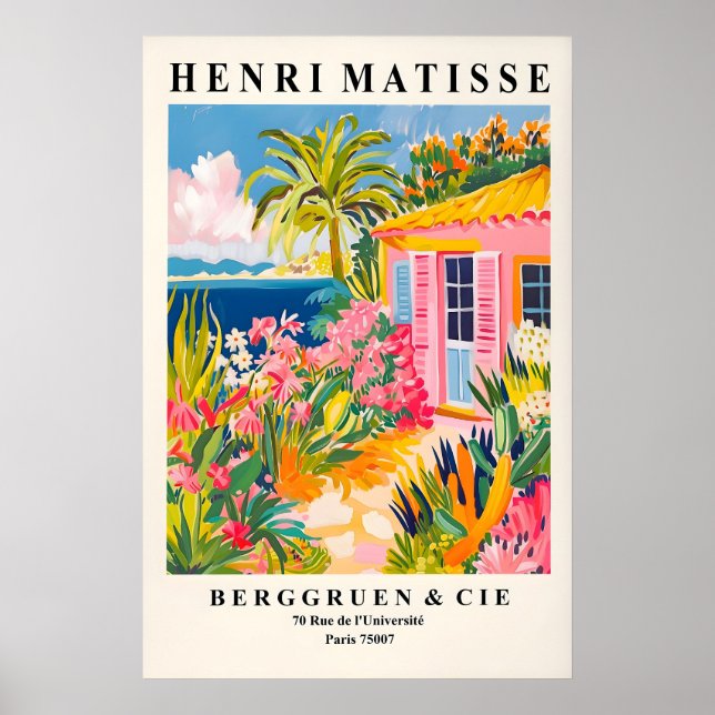 Poster Beach house decor, Mid century modern poster, Pink (Frente)