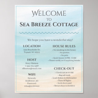 Poster Beach House Welcome Sign with House Rules & WiFi