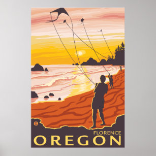 Poster Beach & Kites - Florence, Oregon