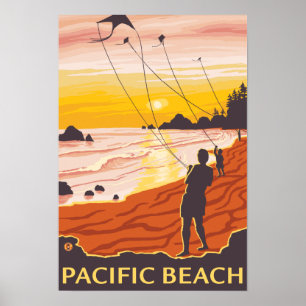 Poster Beach & Kites - Pacific Beach, Washington