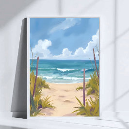 Poster Beach Path | Ocean Watercolor Coastal Painted