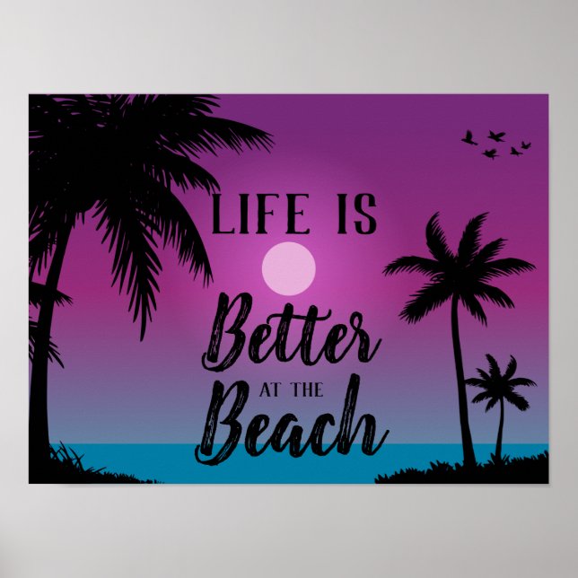 Poster Beach Silhouette Life é melhor na praia (Frente)