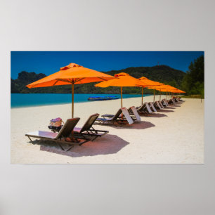 Poster Beach Umbrellas, Beach Chairs, Tropical Beach