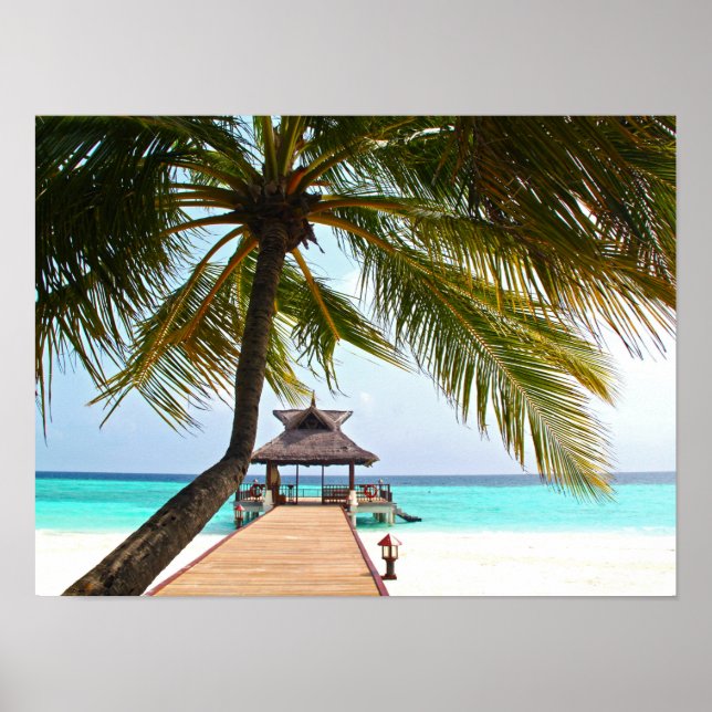Póster Beach Walk, Cabana, Palm Tree, Maldivas (Frente)
