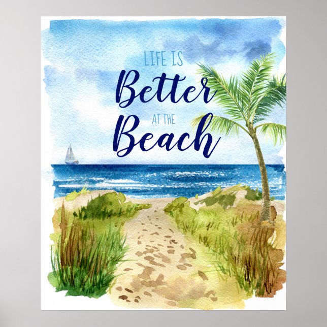 Poster Beach Watercolor Life é Melhor na Praia (Frente)