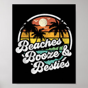 Poster Beaches Booze E Besties Engraçado Retro 70s Beach 