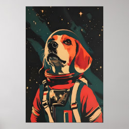 Poster Beagle Astronaut Poster, Beagle Retro Print