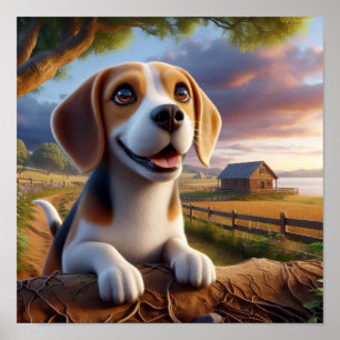 Poster Beagle charmoso em uma cena russa do campo