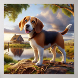 Poster Beagle charmoso em uma cena russa do campo