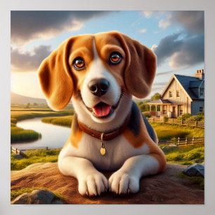 Poster Beagle charmoso em uma cena russa do campo