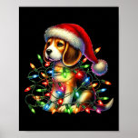 Poster Beagle Christmas Lights Santa Hat Dog Lover<br><div class="desc">Beagle Christmas Lights Santa Hat Dog Lover</div>