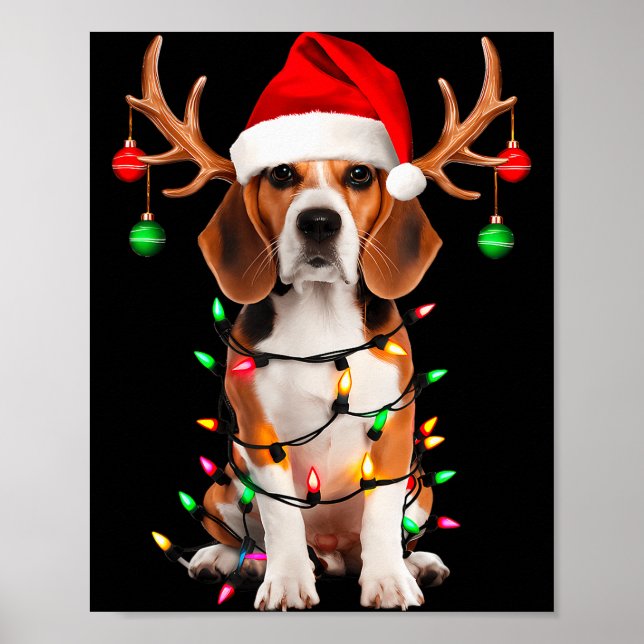 Poster Beagle Christmas Tree Shirt Beagle Santa Hat Lover (Frente)