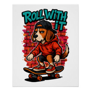 Póster Beagle de skate estilo de rua Arte Grafite